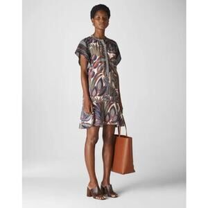 Whistles Flounced Leaf Print Shirt Dress Womens Size 12 Contemporary Luxury